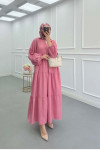 Sare Fashion Half Button Placket Dress Pink