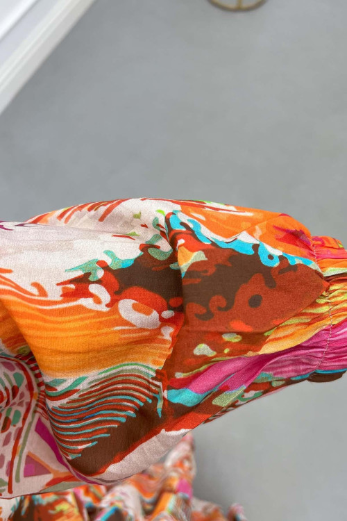 Sare Fashion Half Button Viscose Dress Orange Sare Fashion Half Button Viscose Dress Orange