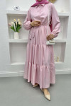 Half Buttoned Tie Dress Pink