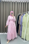 Half Buttoned Tie Dress Pink