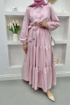 Half Buttoned Tie Dress Pink