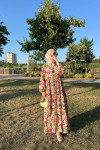 Sare Fashion Half Button Patterned Viscose Dress Multicolor
