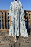 Sare Fashion Half Button Patterned Viscose Dress Blue