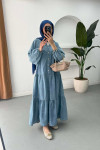 Sare Fashion Half Button Denim Dress Blue