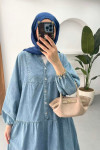 Sare Fashion Half Button Denim Dress Blue