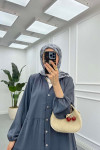Sare Fashion Half Button Tencel Dress Smoke