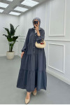 Sare Fashion Half Button Tencel Dress Smoke