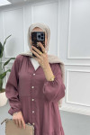 Half Button Tencel Dress Dusty Rose
