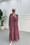 Half Button Tencel Dress Dusty Rose