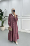 Half Button Tencel Dress Dusty Rose