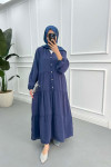 Half Button Tencel Dress Navy Blue