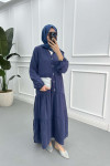 Half Button Tencel Dress Navy Blue