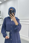Half Button Tencel Dress Navy Blue