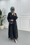Half Button Tencel Dress Black