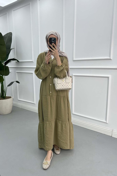 Half Button Tencel Dress Soft Green