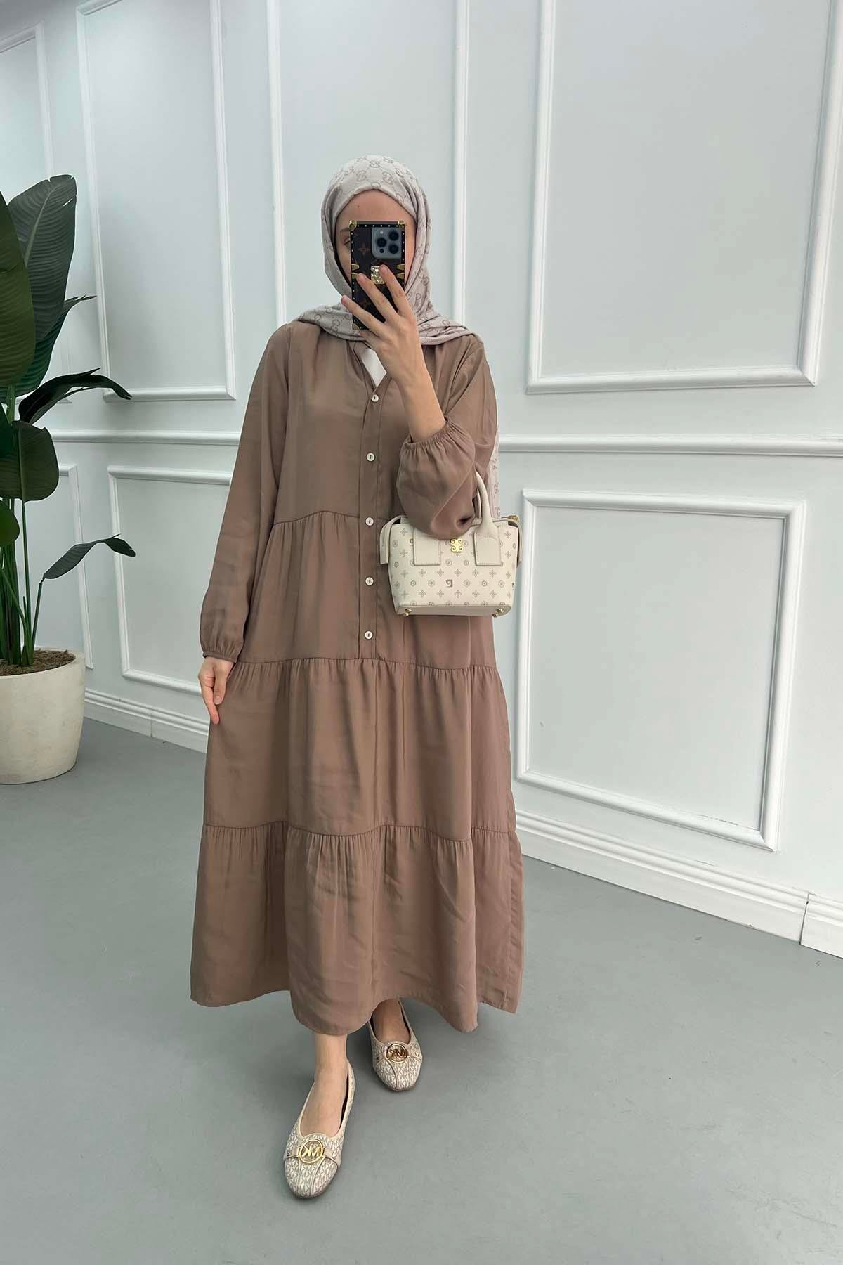 Half Button Tencel Dress Mink