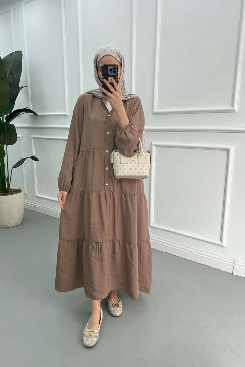 Half Button Tencel Dress Mink