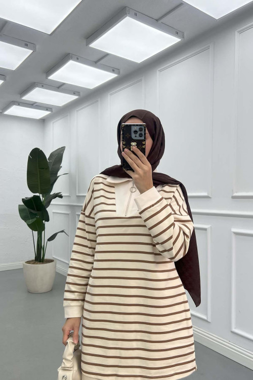 Sare Fashion Half Zipper Collar Sweatshirt Brown Sare Fashion Half Zipper Collar Sweatshirt Brown