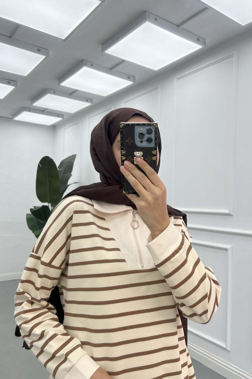 Sare Fashion Half Zipper Collar Sweatshirt Brown Sare Fashion Half Zipper Collar Sweatshirt Brown