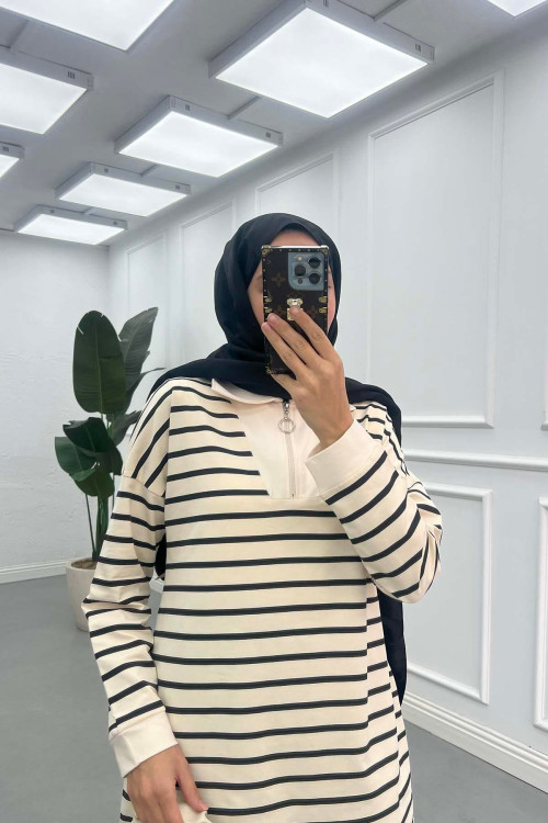 Sare Fashion Half Zipper Collar Sweatshirt Black