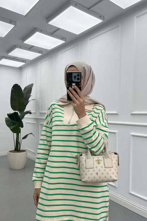 Sare Fashion Half Zipper Collar Sweatshirt Green