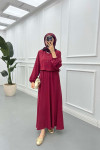 Sare Fashion Vest Detailed Tie Dress Burgundy