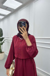 Sare Fashion Vest Detailed Tie Dress Burgundy