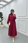 Sare Fashion Vest Detailed Tie Dress Burgundy