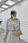 Sare Fashion Vest Detailed Tie Dress Gray
