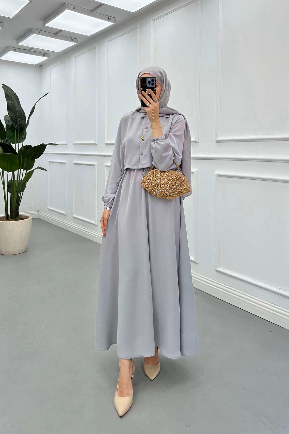Sare Fashion Vest Detailed Tie Dress Gray