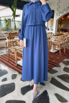 Sare Fashion Vest Detailed Tie Dress Blue