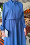 Sare Fashion Vest Detailed Tie Dress Blue