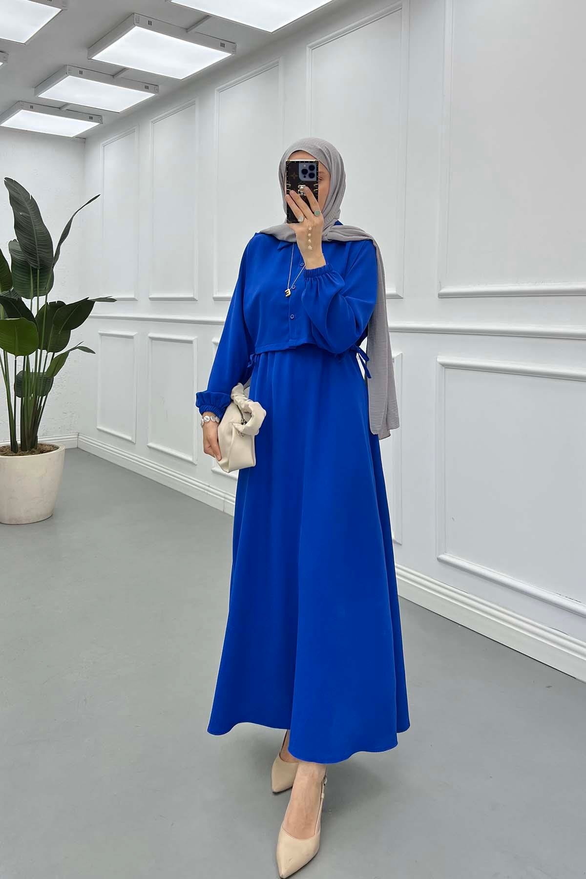 Sare Fashion Tied Dress with Vest Detail, Saxe Blue