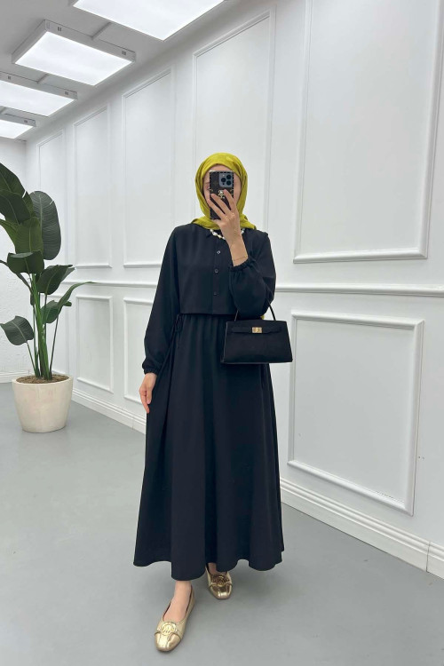 Sare Fashion Vest Detailed Tie Dress Black