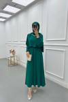 Sare Fashion Vest Detailed Tie Dress Green