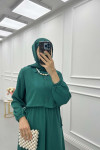 Sare Fashion Vest Detailed Tie Dress Green