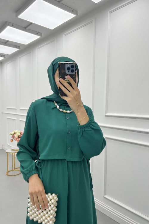 Sare Fashion Vest Detailed Tie Dress Green