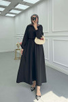 Sare Fashion Vest Detailed Tied Parachute Dress Black