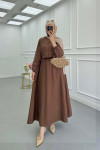 Sare Fashion Vest Detailed Tied Parachute Dress Brown