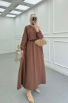 Sare Fashion Vest Detailed Tied Parachute Dress Brown