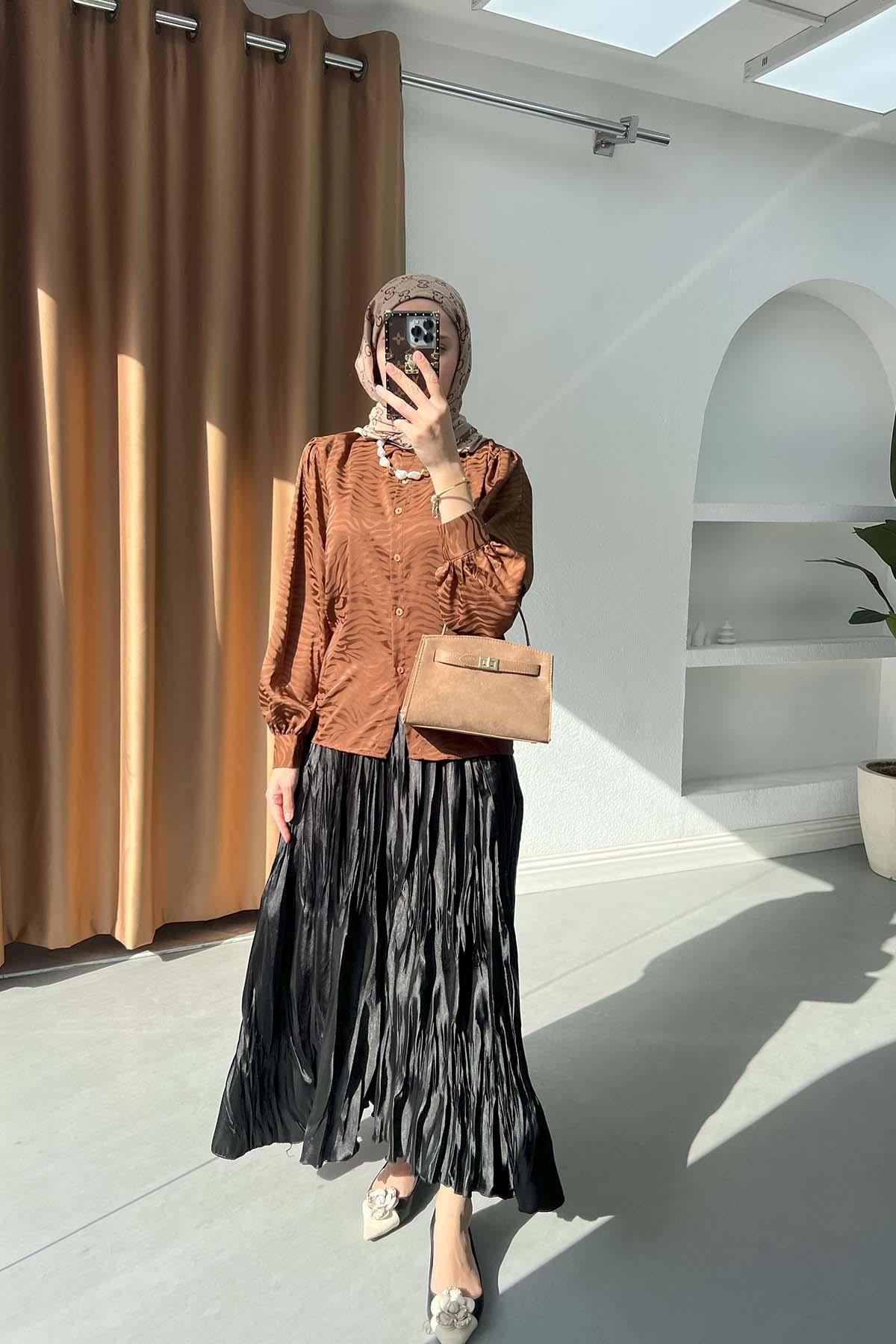 Sare Fashion Zebra Pattern Shirt Brown