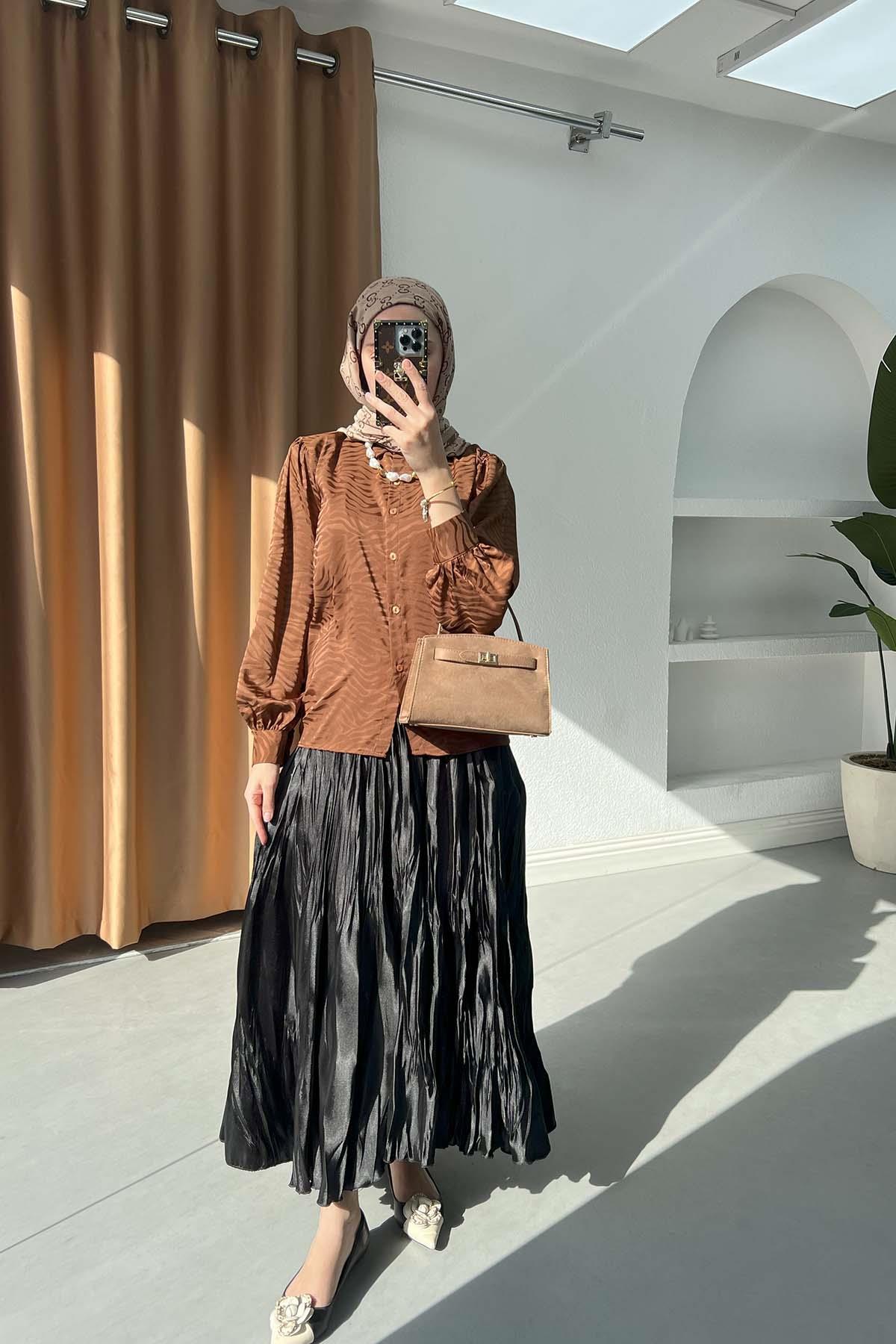 Sare Fashion Zebra Pattern Shirt Brown