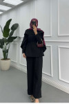Sare Fashion Elegant Layered Cape and Belted Double Set in Black