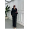 Sare Fashion Elegant Layered Cape and Belted Double Set in Black