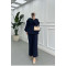 Sare Fashion Elegant Layered Cape and Belted Double Suit, Navy Blue