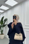 Sare Fashion Elegant Layered Cape and Belted Double Suit, Navy Blue
