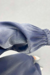 Sare Fashion Chain Detailed Zippered Shiny Suit Indigo