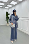 Sare Fashion Chain Detailed Zippered Shiny Suit Indigo
