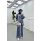 Sare Fashion Chain Detailed Zippered Shiny Suit Indigo