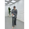 Sare Fashion Chain Detailed Zippered Shiny Suit Gray